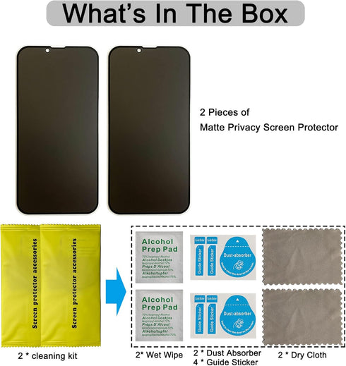 [2 Pack Matte Privacy Screen Protector for iPhone 13/iPhone 14/iPhone 13 Pro, Anti-Glare Anti-Spy Tempered Glass Film 6.1 inch, Rounded Edge Full ...