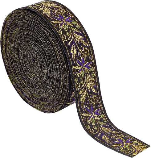 BENECREAT 10.9 Yards 25mm Goldenrod Vintage Jacquard Ribbon, Boho Braid Embroidered Trim for Clothing, Bag, Headbands, Pillowcases, Pet Collar...