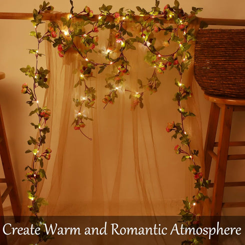 Fielegen 20 LED Rose Flower String Lights Battery Powered 7.2ft Artificial Flower Garland with Lights Rose Vine Fairy Lights for Home Garden Weddi...