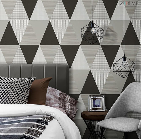 Y1337 Peel and Stick Wallpaper Geometric Triangle 17.7" x 9.8ft Gray Removable Diamond Self Adhesive Contact Paper Shelf Liner for Office Backgrou...