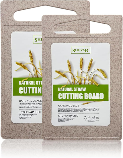 2PCS Cutting Board for Kitchen, Wheat Straw Fiber Cutting Board, Dish Washer Safe, w/Juice Grooves for Meat, Veggies, Easy Grip Handle, Non-slip S...