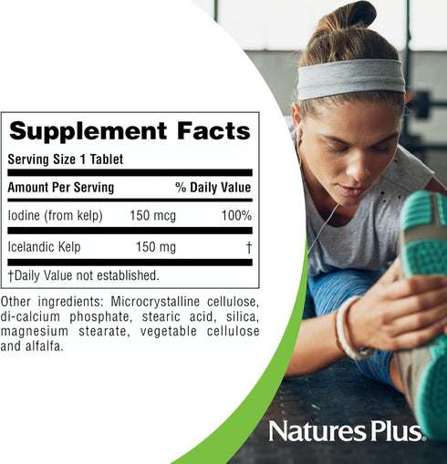 NaturesPlus IcelAndic Kelp - 150 mcg Iodine; 150 mg Kelp- 300 Vegetarian Tablets - Natural Iodine Supplement - Gluten-Free - 300 Servings...