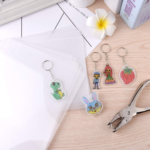 TUPARKA 203 Pcs Heat Shrink Plastic Sheet Kit, 25 Sheets Shrink Film Art Paper, Rolling Mills, Colored Pencils and 165 Pieces Key Rings and Jewelr...