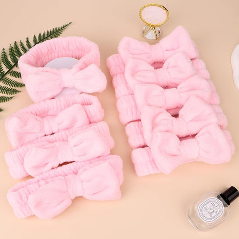 9 Pcs Pink Spa Headband, Sleepover Party Favors, Soft Coral Fleece Makeup Hair Band, Skincare Headbands, Makeup Headband for Face Washing Shower Y...