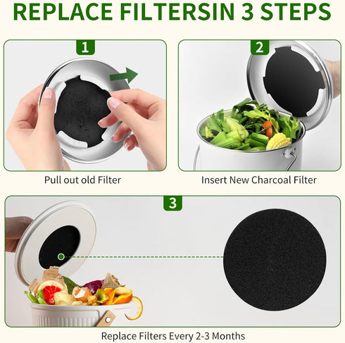 6 Pack Compost Filters for Countertop Bin, 6.7-inch Compost Bin Filters Charcoal, Thickening Compost Bin Filter Activated Charcoal Filters for Com...