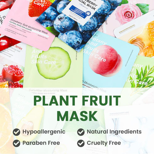 AMY'S DIARY 10 PCS Real Hydrating Nature Face Masks Skincare, Hyaluronic Acid, Vitamin C and E, Chamomile, Korean Beauty Essence Facial Paper Shee...