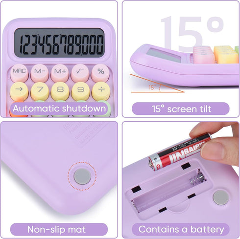 Mechanical Pushbutton Calculator,12 Digit Large LCD Display,Big Buttons Easy to Press,Colorful Candy Calculator,Automatic Sleep,with Battery.for O...