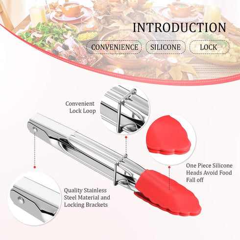 6 Pieces 7 Inch Mini Silicone Tip Tongs Kitchen Serving Tongs Small Metal Locking Tongs for Salad Grilling Cooking, 6 Colors...
