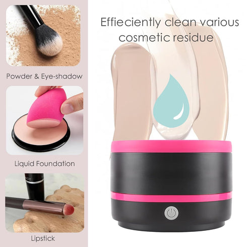 Electric Makeup Brush Cleaner Machine, Quick Cleaning Make Up Brush Washing Tool, Fast Spin and Clean in Seconds - Black & Pink...