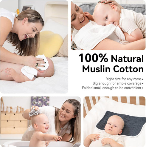 Muslin Burp Cloths Large 20 by 10 Inches 100% Cotton 6 Layers Extra Absorbent and Soft (Grey)...