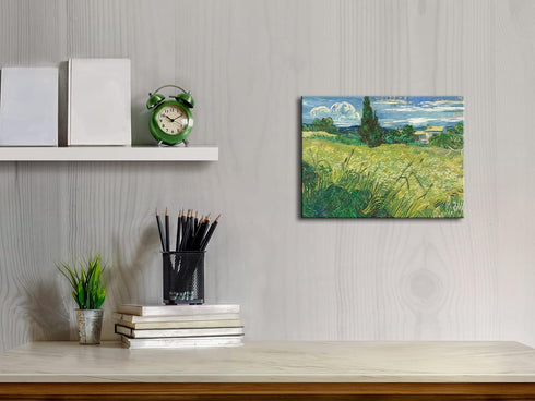 Wieco Art Modern Abstract Giclee Canvas Prints Wall Art Green Field 1889 by Van Gogh Famous Oil Paintings Reproduction Artwork Stretched and Frame...