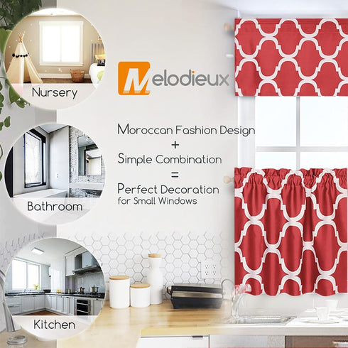 Melodieux Moroccan Rod Pocket Window Curtains Valance, 52 by 18 Inch, Red (1 Panel)...