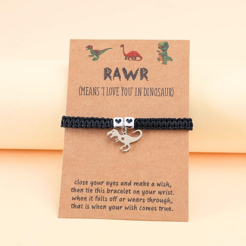 Handmade Braided Rope Tyrannosaurus Dinosaur Bracelet Adjustable Wax Thread Make A Wish Corded Couple Matching Animal Bracelet for Women Men Frien...