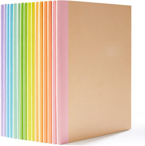 feela 16 Pack Composition Notebook Bulk, Kraft Cover Lined Blank College Ruled Travel Journals with Pastel Color Spine For Women Students Office, ...
