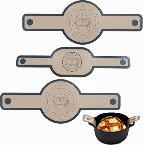 3 Set Grey Large Silicone Bread Sling Oval and Round for Dutch Oven, Non-Stick & Easy to Clean Reusable Silicone Sourdough Bread Sling with Extra ...