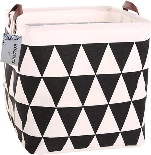 Square Canvas Toy Storage Bins Basket with Handle Collapsible Toy Organizer for Nursery Storage, Kid's Toy & Laundry, Gift Basket (Black Triangle)...