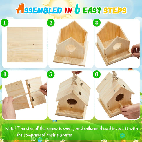 Liliful Wooden DIY Birdhouse Kit for Adults Unfinished Wooden Bird Houses with Paints and Paintbrushes Hanging Woodworking Craft Kit for Boys or G...