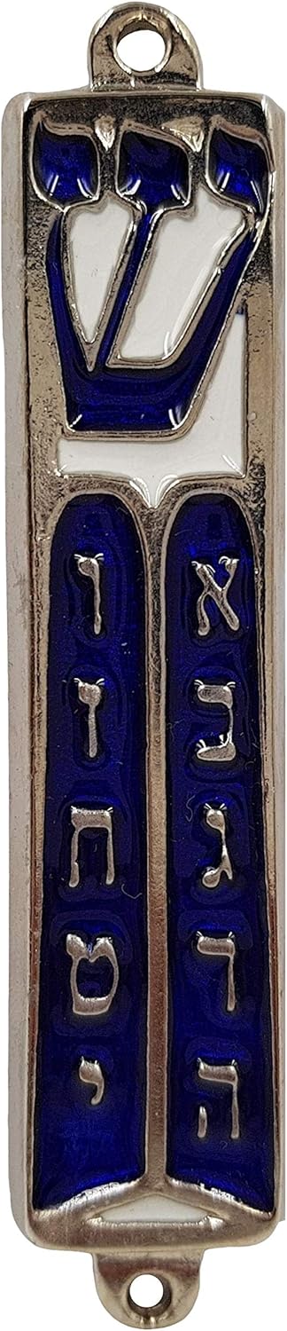 TALISMAN4U Ten Commandments Mezuzah with Scroll Silver Tone Blue Enamel Israel Door Mezuza 3.5 Inch...