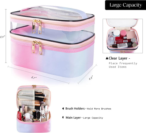 Travel Makeup Bag Cosmetic Bag Makeup Bags for Women Cosmetics Cases Portable Waterproof Foldable (Rainbow Pink)...