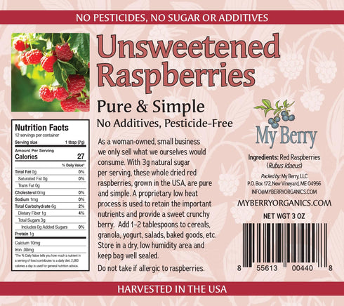 Unsweetened Dried Raspberries | USA Grown | No Added Sugar/Additives | 3oz | Woman-Owned Small Business...