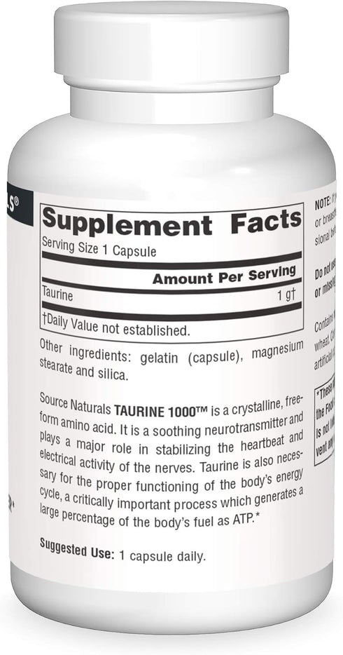 Source Naturals Taurine 1000, 1000 mg - 60 Capsules...