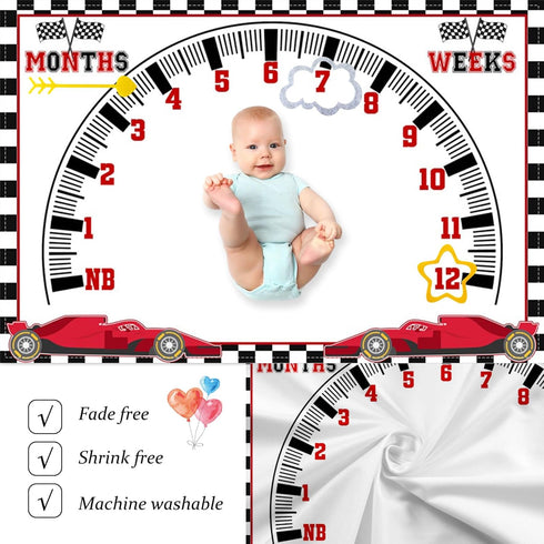 CSFOTO Racing Car Baby Monthly Milestone Blanket Newborn Growth Record Prop Milestone Blanket for Baby Boy Photography Props for Newborn Baby Show...