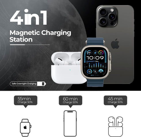 4 in 1 Wireless Charging Station for iPad, iPhone, Apple Watch & AirPods - Wireless Charger for iPhone Series 15/14/13/12/11 - Apple iWatch Series...