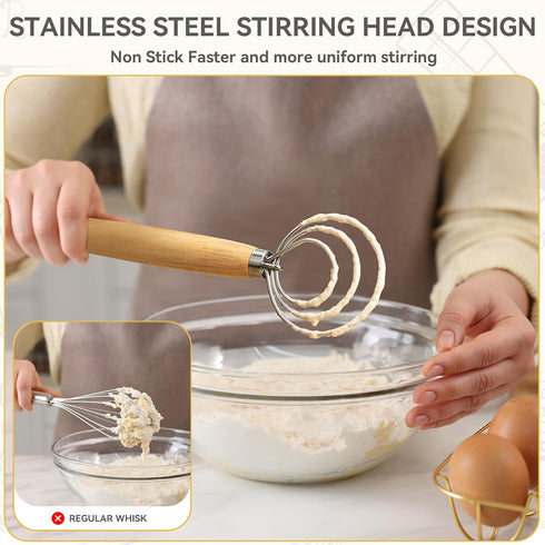 Danish Dough Whisk - Bread Dough Whisk 13 In, Food Grade Stainless Steel Bread Making Tools and Supplies, Dutch Style Dough Mixing Tool Dough Hook...