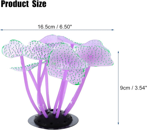VOCOSTE Soft Silicone Glowing Aquarium Mushroom Coral, Fluorescence Aquatic Artificial Coral for Fish Tank Decoration, Purple...