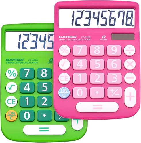 CATIGA Desktop Calculator 8 Digit with Solar Power and Easy to Read LCD Display, Big Buttons, for Home, Office, School, Class and Business, 4 Func...