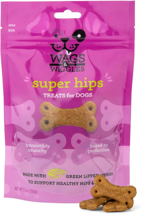 Wags & Wiggles Super HIPS Functional Treats for Dogs, Chicken Flavor, 5.5 Resealable Bag | Hip & Joint Support Dog Treats with Green Lipped Mussel...