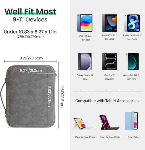 DTTO 9-11 Inch Tablet Sleeve Bag for New 11-in iPad Air M2/iPad Pro M4, 10.9" iPad 10th Gen & iPad Air 5/4th, 10.2" iPad 9/8/7th, 11" Galaxy Tab A...