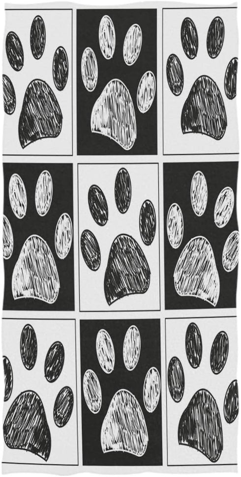 Wamika Dog Pattern Large Hand Towels Doodle Black White Dog Animals Paws Print Bath Towel Ultra Soft Highly Absorbent Multipurpose Bathroom Towel ...