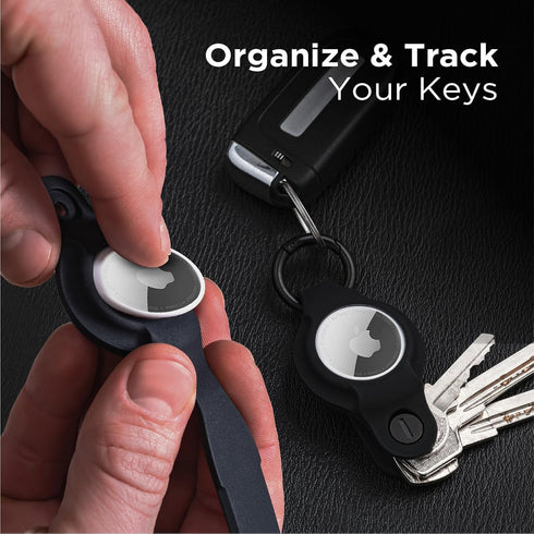 KeySmart AirTag Holder - Compact Key Organizer and Keychain for Apple AirTag - Silicone Case Attaches to Keys and Car Fobs - Black...