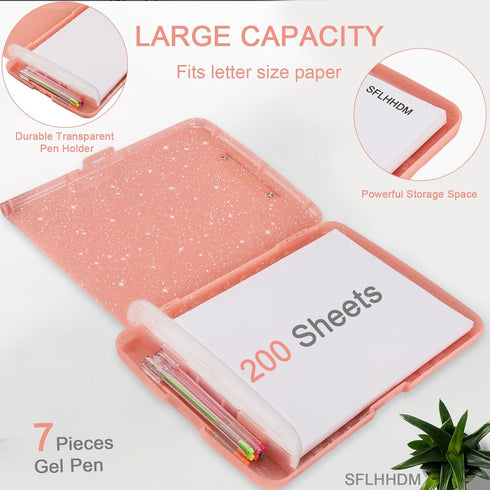Glitter Clipboard with Storage,Storage Clipboard with Pen Holder,A4 Binder Clip Boards 8.5x11 with Low Profile Clip,Side Opening Sparkle Clipboard...