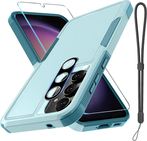 for Samsung Galaxy A35/A55 5G Case, Full Body Heavy Duty Rugged Shockproof Protective Phone Cover with Lanyard Strap, Tempered Glass Screen Protec...