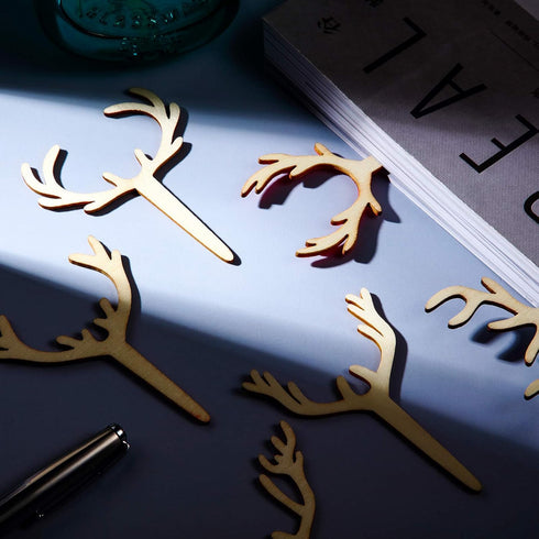 30 Pieces Antler Cupcake Toppers Wooden Reindeer Cake Topper Christmas Deer Cake Picks for Baby Shower Wedding Hunting Rustic Birthday Party Favor...