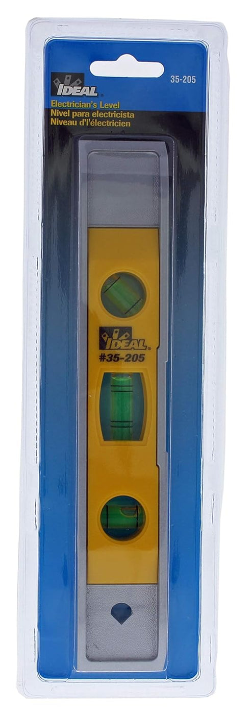 IDEAL Electrical 35-205 Torpedo Electrician Level - 9 in., Aluminum Frame Level with 45 Degree Miter Reading, Earth Magnets, Large Top-Reading Via...