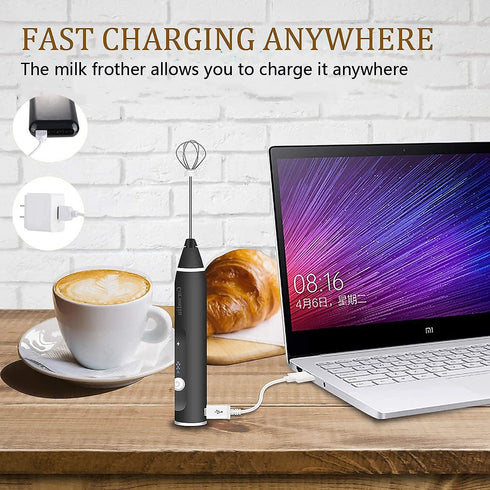 Rechargeable Electric Milk Frother - 3 Speeds, Stainless Steel Whisk for Bulletproof Coffee, Cappuccino, Chocolate, Tea, Matcha...