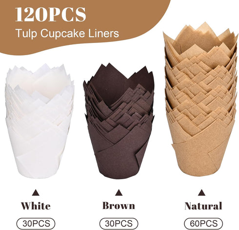 120 Counts Tulip Cupcake Liners for Baking Cups, Food Grade Parchment Paper Muffin Liners Holders, Standard Tulip Cupcake Liners, Greaseproof Cupc...