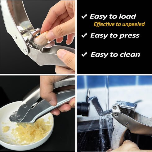VOVOLY Premium Garlic Press Stainless Steel, No need to Peel Garlic Presser, Heavy Duty Professional Grade Double Lever-Assisted Garlic Mincer wit...