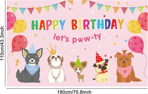 Dog Girl Party Decorations Pink Puppy Dog Themed Birthday Supplies Lets Party Banner Backdrop Dogs Cats Kids Birthday Photography Background Photo...