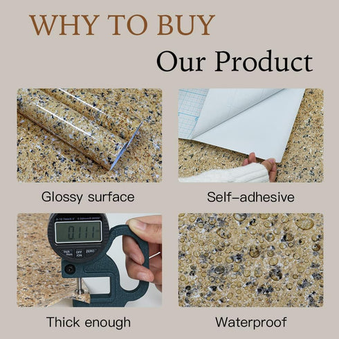 Brown Marble Contact Paper Self Adhesive Film Peel and Stick Wallpaper 17.7''X78.7'' Granite Look Glossy Surface Paper Thicken Waterproof for Kitc...