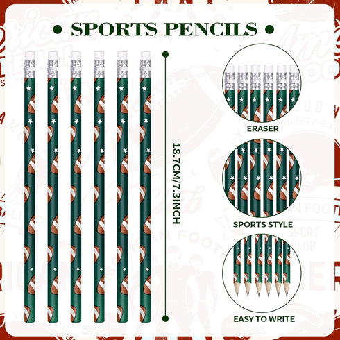 24 Sports Pencils Sports Ball Pencils with Erasers Fun Wooden Sports Pencils Birthday Pencil Drawing Pencils for School (Football)...