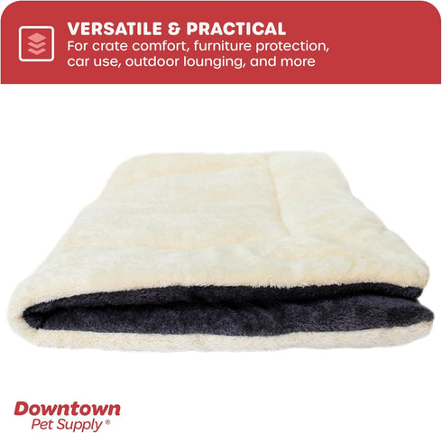 Downtown Pet Supply - Dog Crate Mat - Comfort Dog Bed or Cat Bed - Soft Fleece Nap Mat - Easy Maintenance, Machine Washable Dog Bed - Oatmeal/Char...