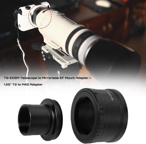 1 Set T2-EOS M Camera Telescope Lens Mount Adapter with 1.25 inch Telescope Adapter Ring Compatible with Canon EOS M M2 M3 M5 M6 M10 M50 M100 M200...