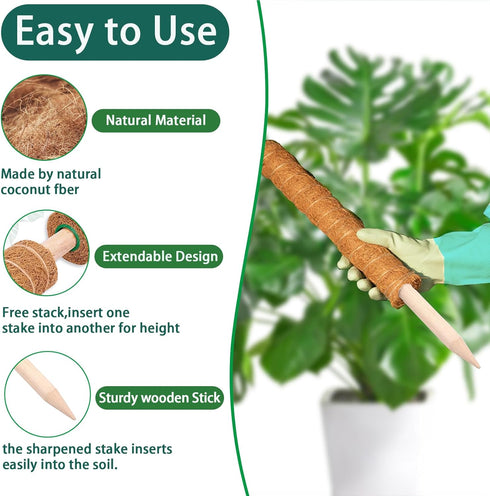 Moss Pole -2 Pack 17 Inch Monstera Plant Support for Climbing Plants Accessories Indoor -Stackable Moss Poles Plant Support Stakes -Coir Plant Pol...