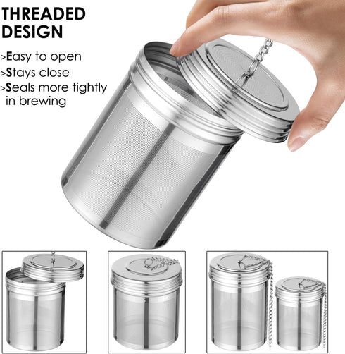 2 Pack Tea Infuser,Extra Fine Mesh Holes Tea Ball Strainers with Threaded Connection,304 Stainless Steel Cooking Filters,Easier to Brew Loose Leaf...
