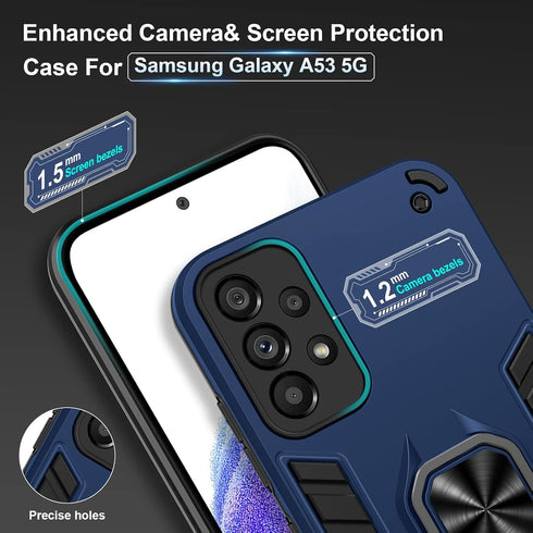 Case Compatible with Samsung Galaxy A53 5G, with Screen Protector Tempered Glass, Shockproof Phone Case with Stand, Heavy Duty Personalised Case C...