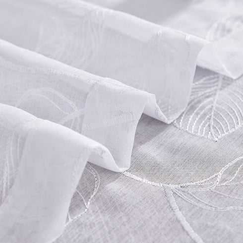 Topick White Sheer Leaf Curtain Kitchen Valance for Windows Leaf Embroidered Voile Small Curtain Valance Semi Sheer Farmhouse Curtain 18 Inch Rod ...